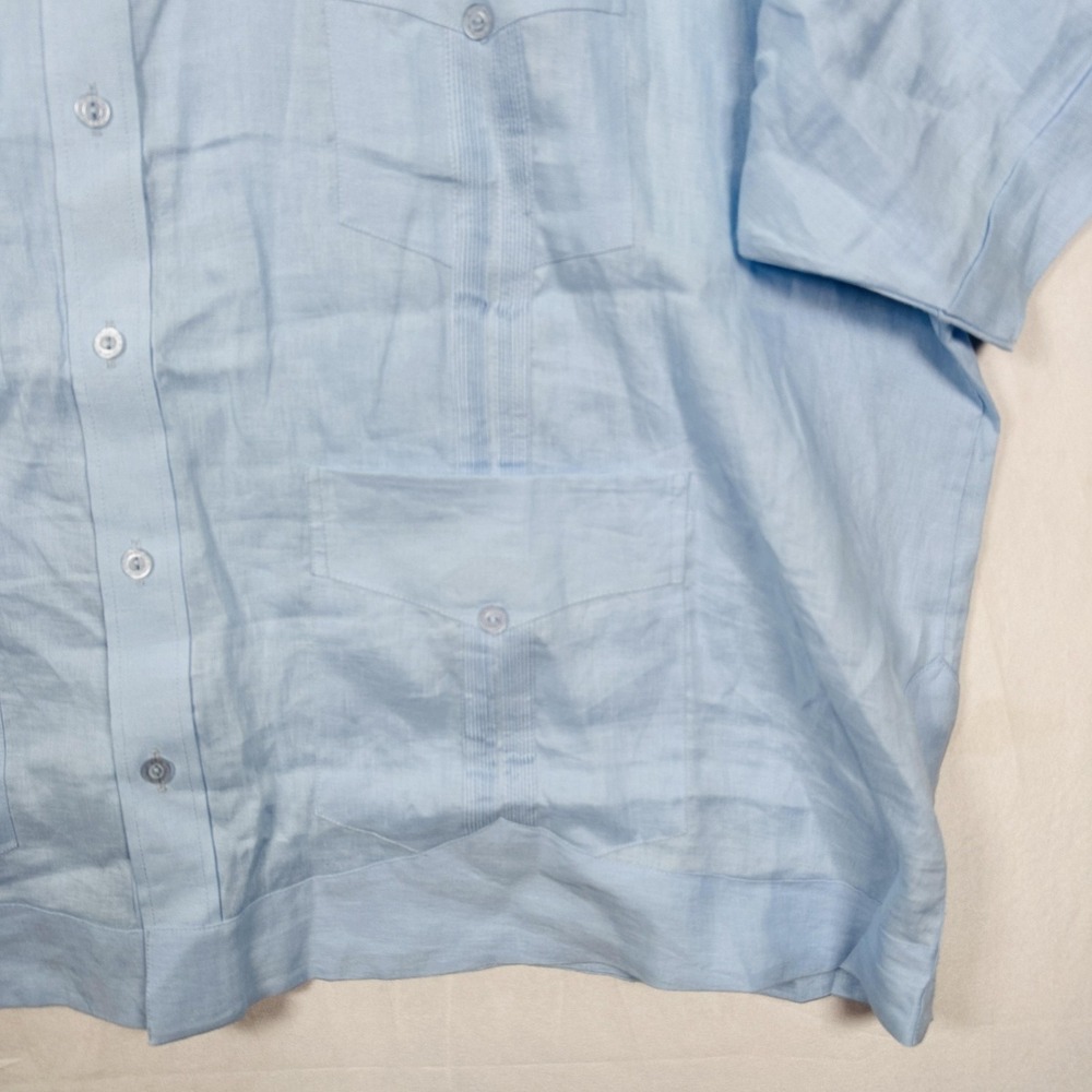 Ramon Puig Guayabera Shirt Mens 4XL Long Blue Linen Button Up Cuban 4 Pocket S/S - Picture 3 of 10